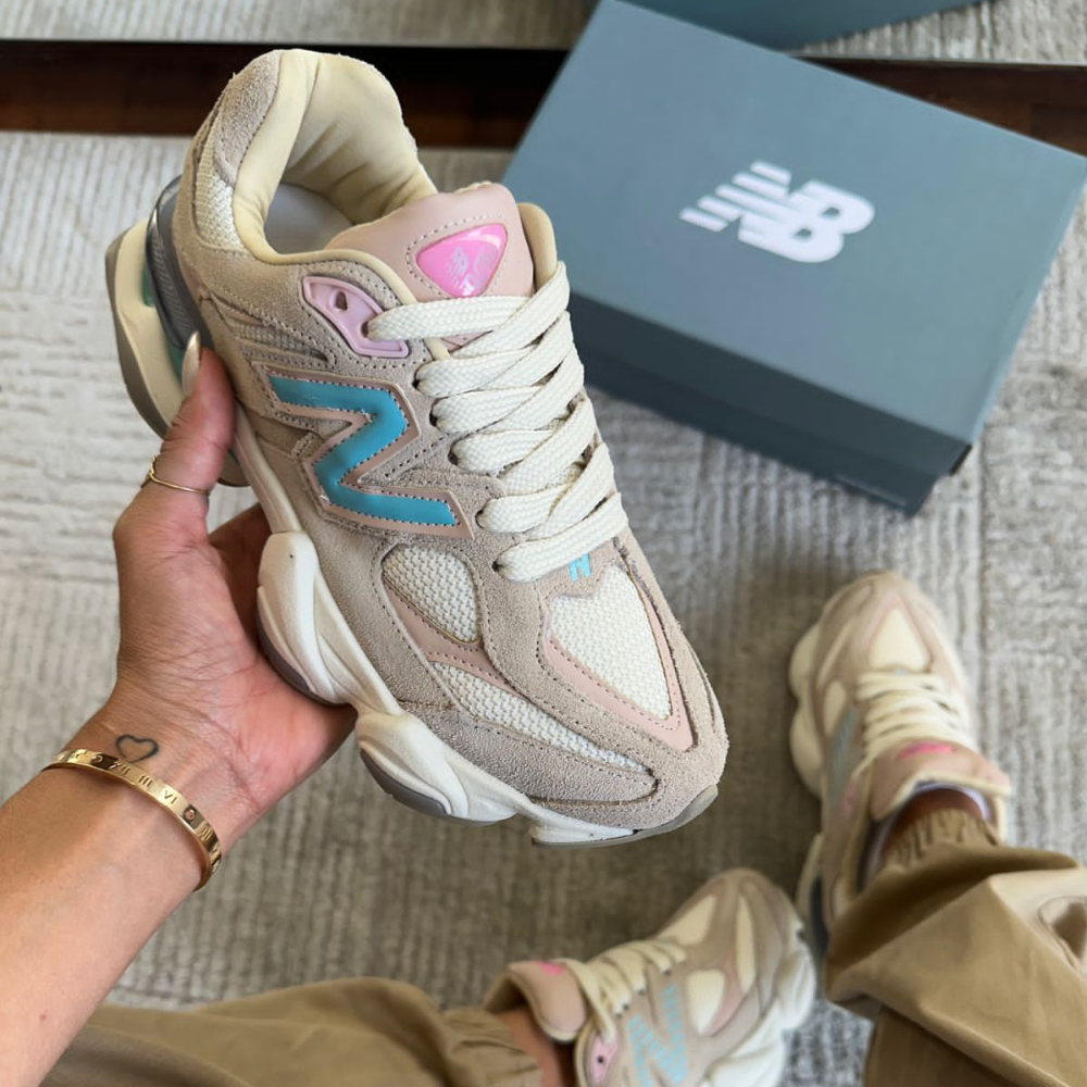 Tênis New Balance 9060 Sea Salt Nude Azul Couro Legítimo