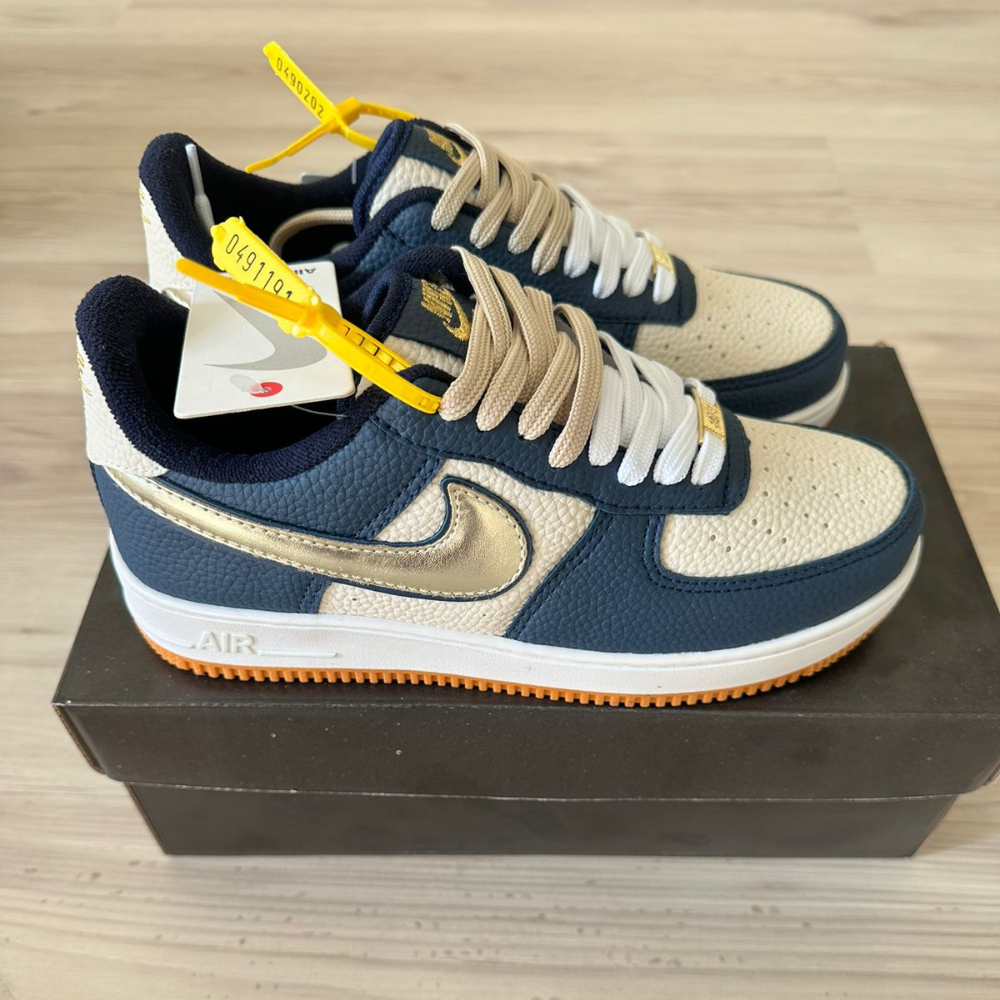 Tênis Nike Air Force Marinho Ouro Premium