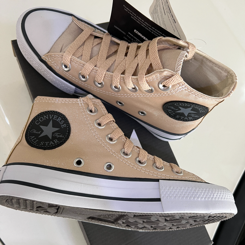 Tênis All Star Cano Alto Amêndoa Brilho Feminino Premium