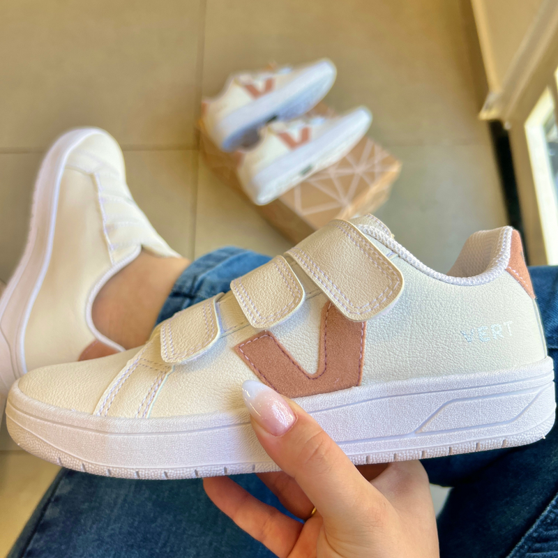 Tênis Vert Velcro Branco Nude Premium