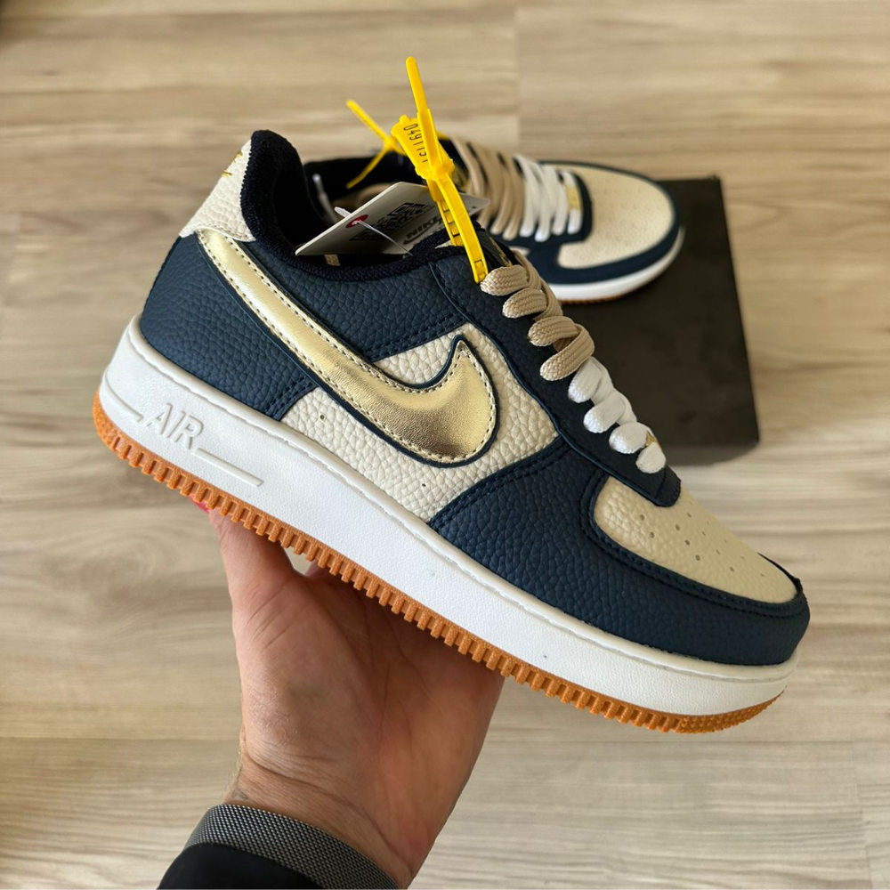 Tênis Nike Air Force Marinho Ouro Premium