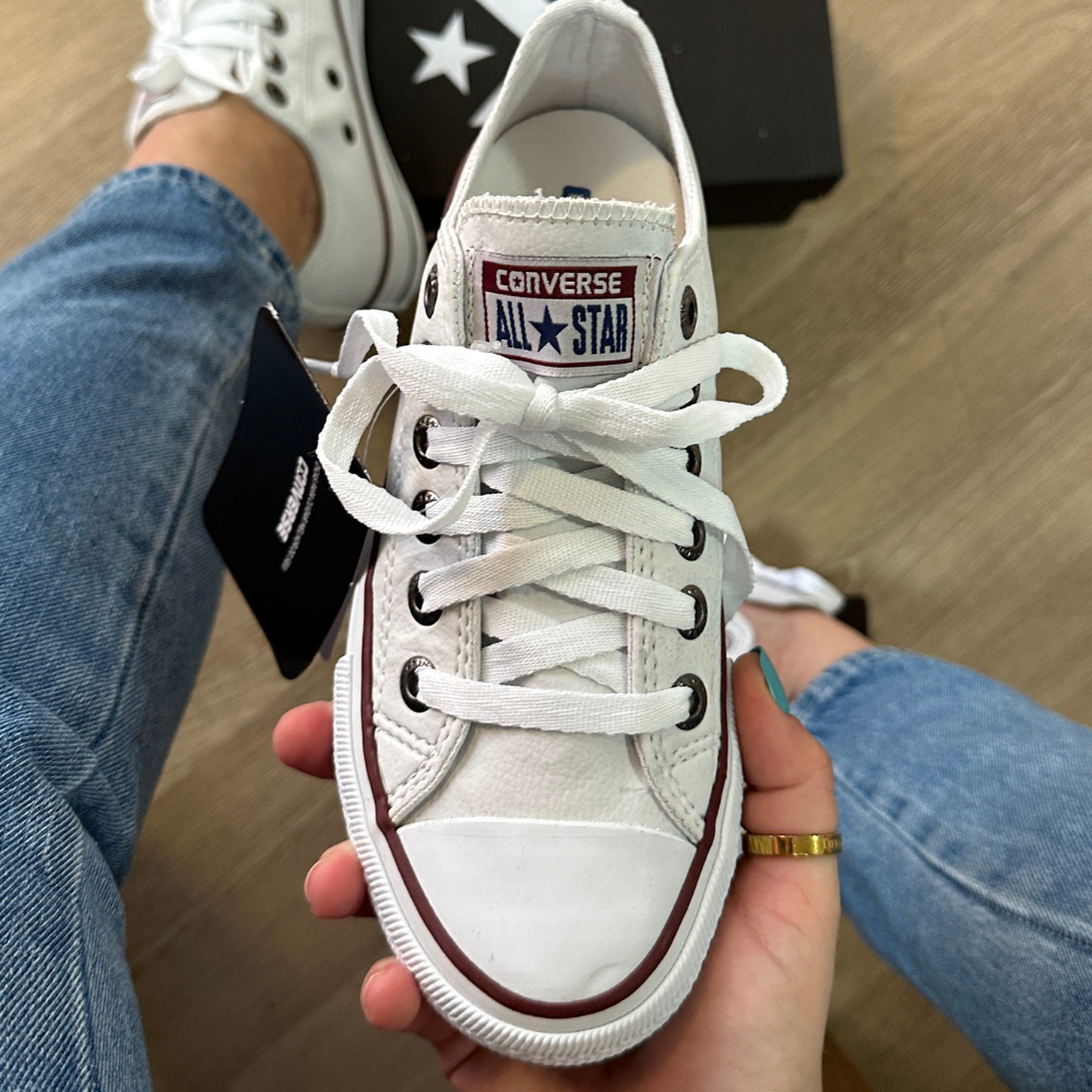 Tênis All Star Branco e Vermelho Courino Premium