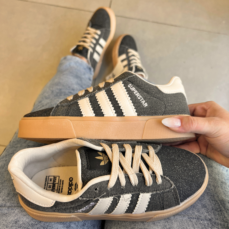 Tênis Adidas Super Star Preto Jeans