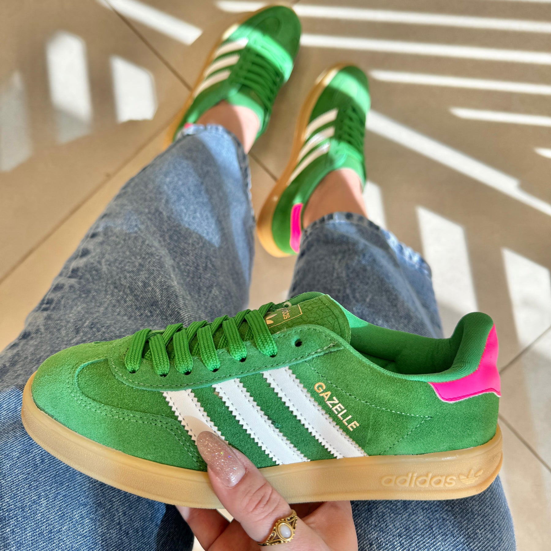 Tênis Adidas Gazelle Verde e Pink Couro Legítimo