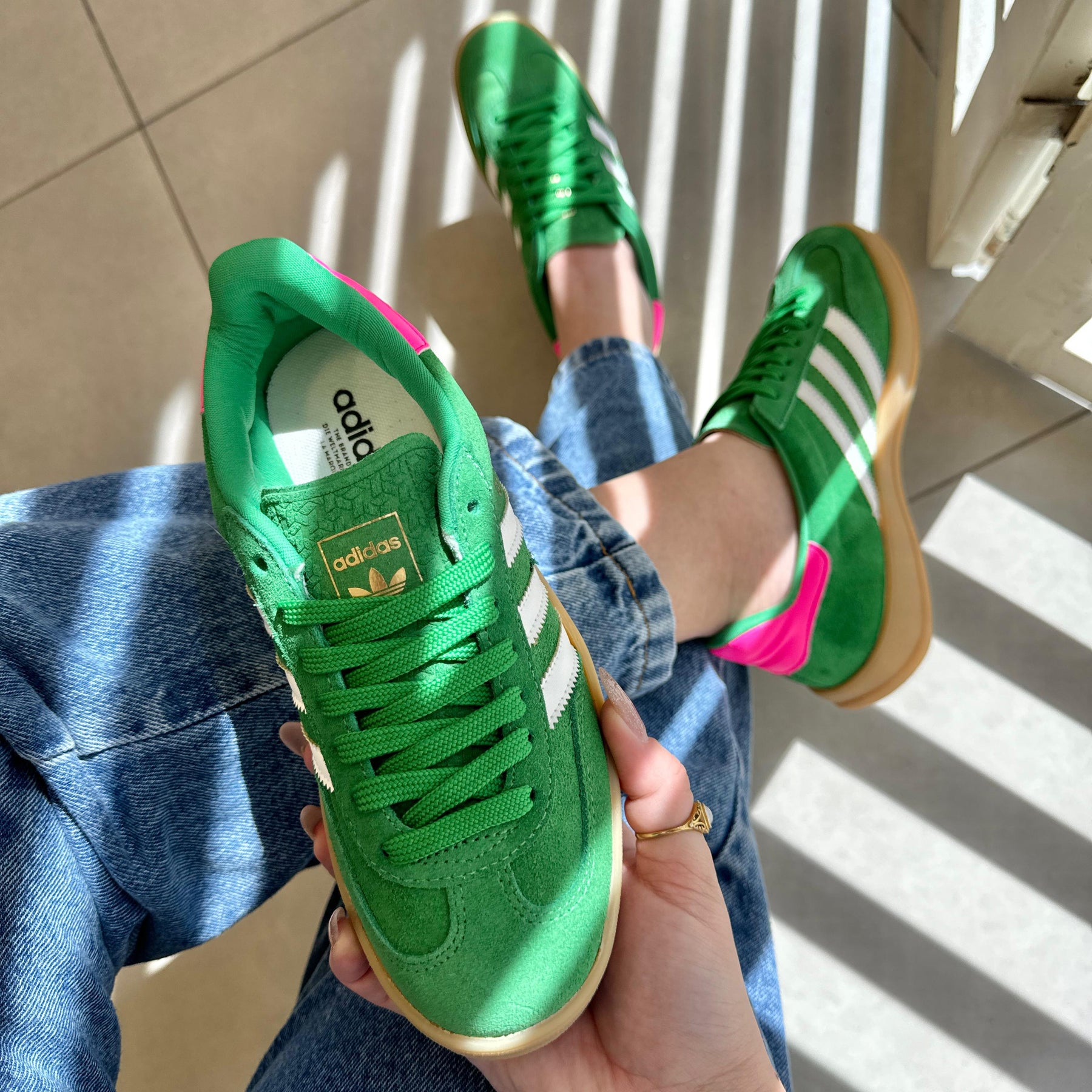 Tênis Adidas Gazelle Verde e Pink Couro Legítimo