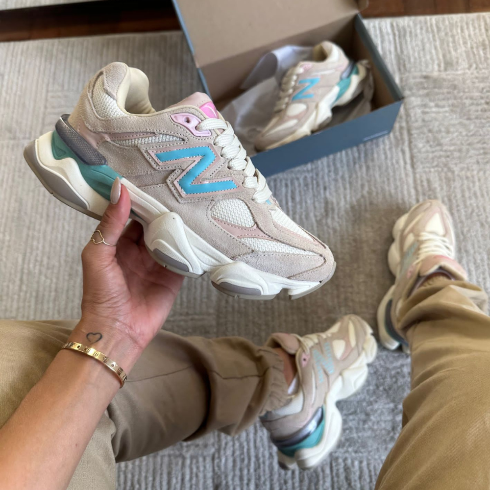 Tênis New Balance 9060 Sea Salt Nude Azul Couro Legítimo