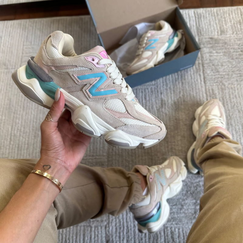 Tênis New Balance 9060 Sea Salt Nude Azul Couro Legítimo