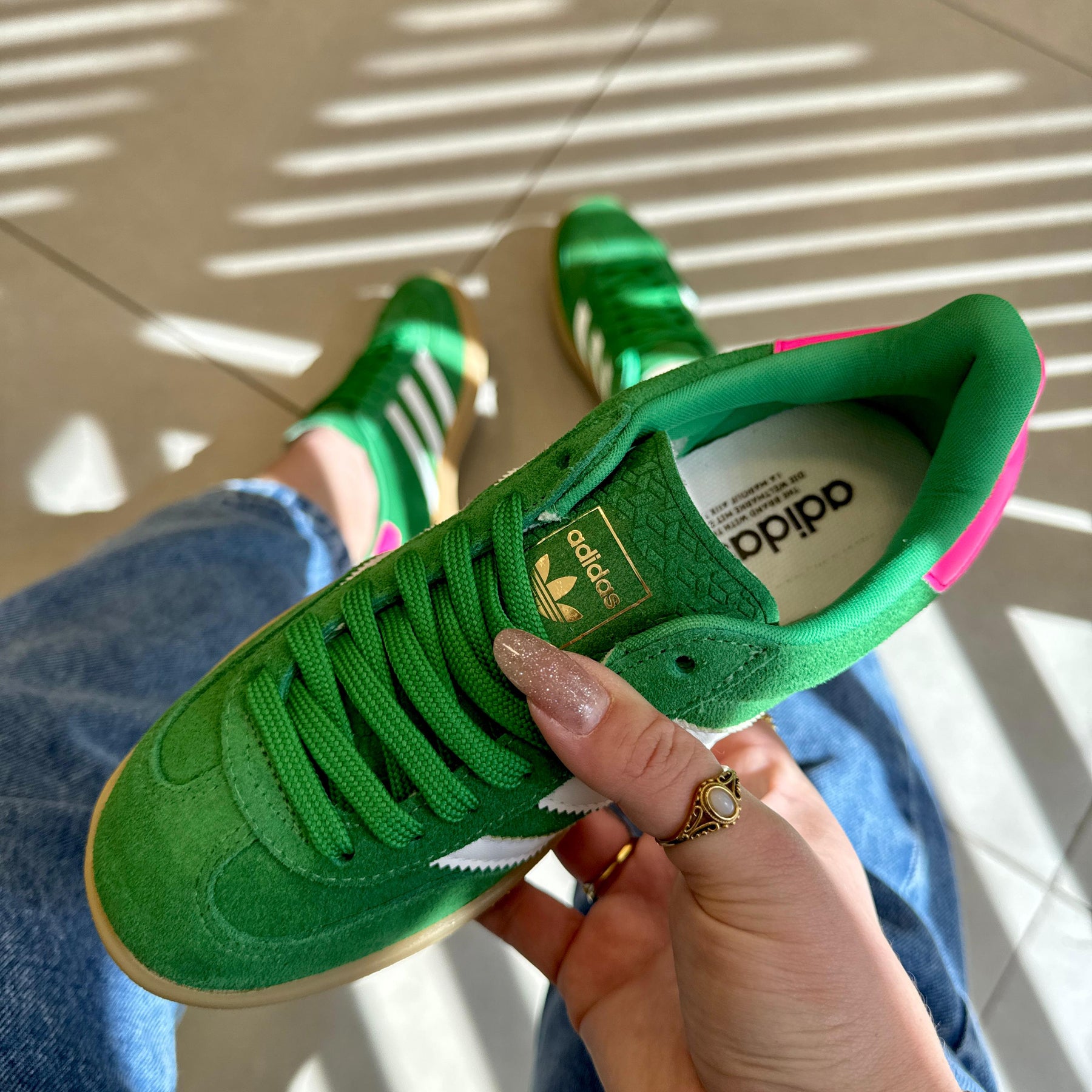 Tênis Adidas Gazelle Verde e Pink Couro Legítimo