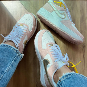 Tênis Nike Air Force Rosa Ouro Premium