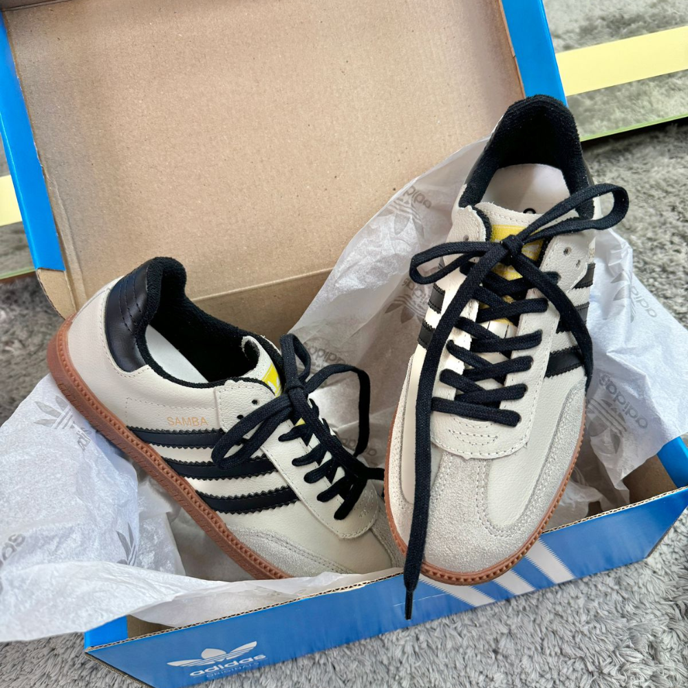 Tênis Adidas Samba OG Off White e Preto Couro Legítimo