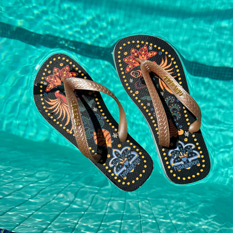 Chinelo Havaianas Farm Beleza Tropical Preto