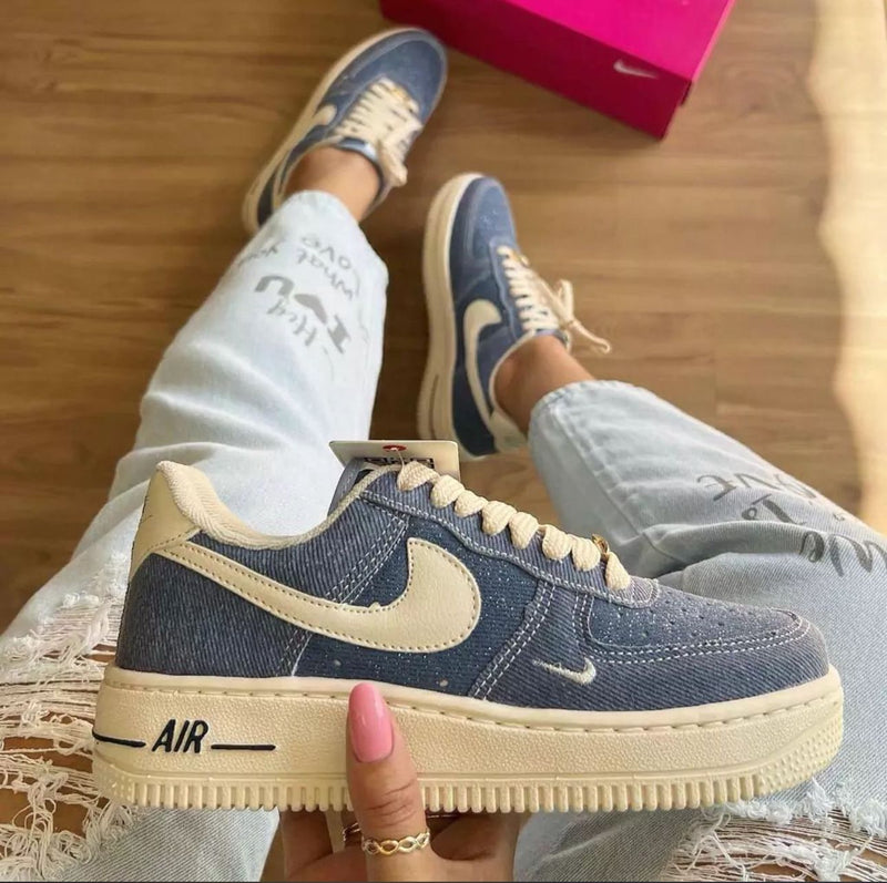 Tênis Nike Air Force 1 Jeans Azul Feminino Premium