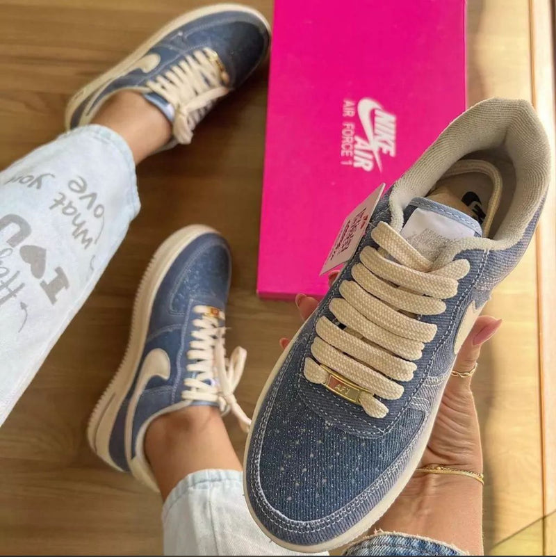 Tênis Nike Air Force 1 Jeans Azul Feminino Premium