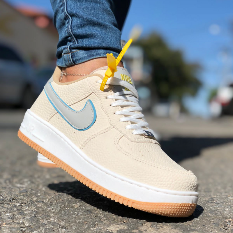 Tênis Nike Air Force 1 Croco Nude Azul Premium