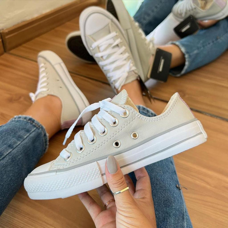 Tênis All Star Courino Cinza e Lilás Feminino Premium