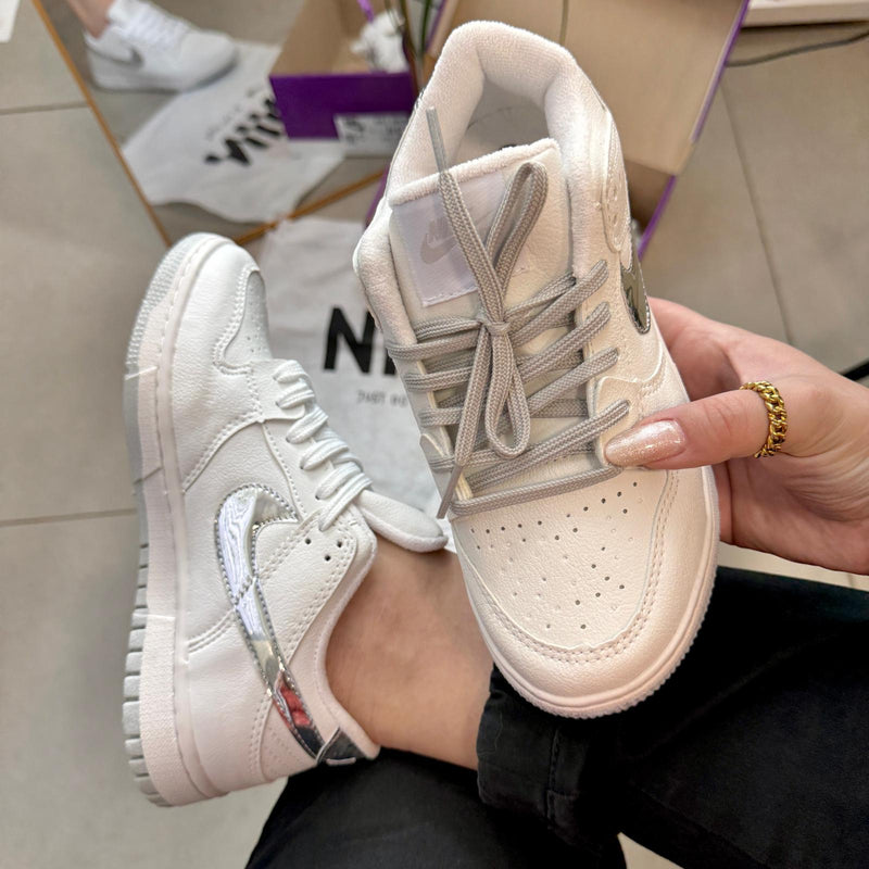 Tênis Nike Dunk Branco Prata Premium