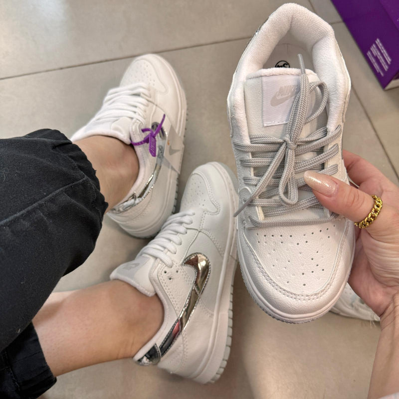 Tênis Nike Dunk Branco Prata Premium