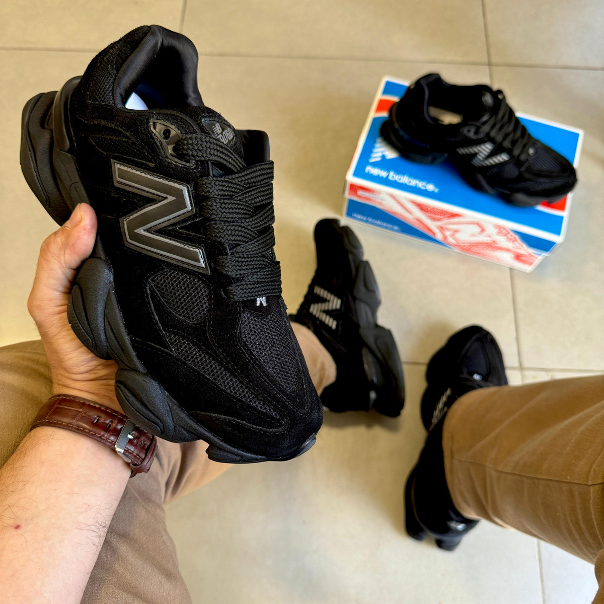 Tênis New Balance 9060 Sea Salt Preto Masculino Couro Legítimo