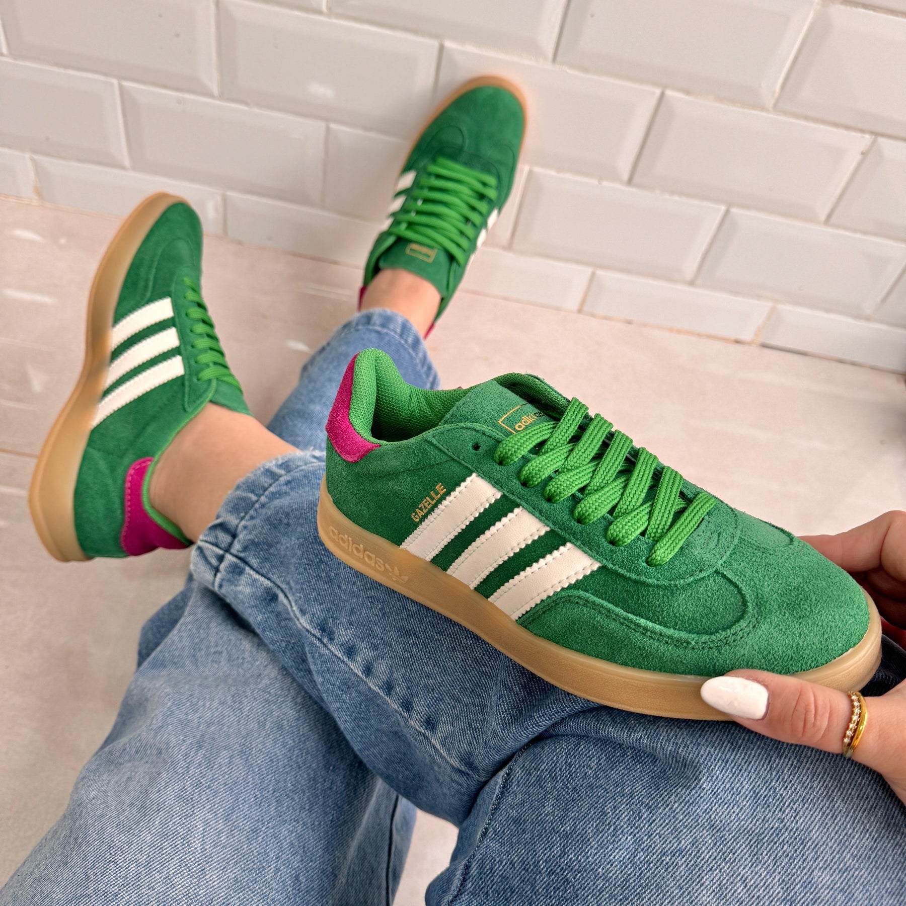 Tênis Adidas Gazelle Verde Pink  Couro Legítimo 2.0