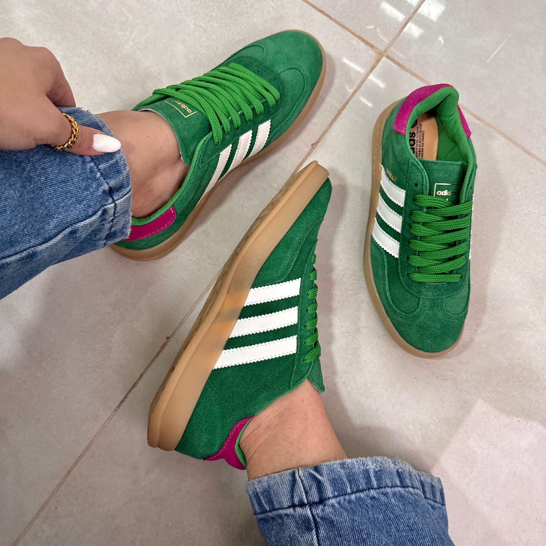 Tênis Adidas Gazelle Verde Pink  Couro Legítimo 2.0