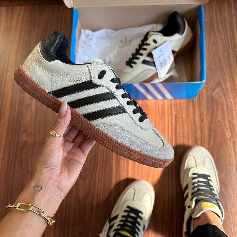 Tênis Adidas Samba OG Off White e Preto Couro Legítimo