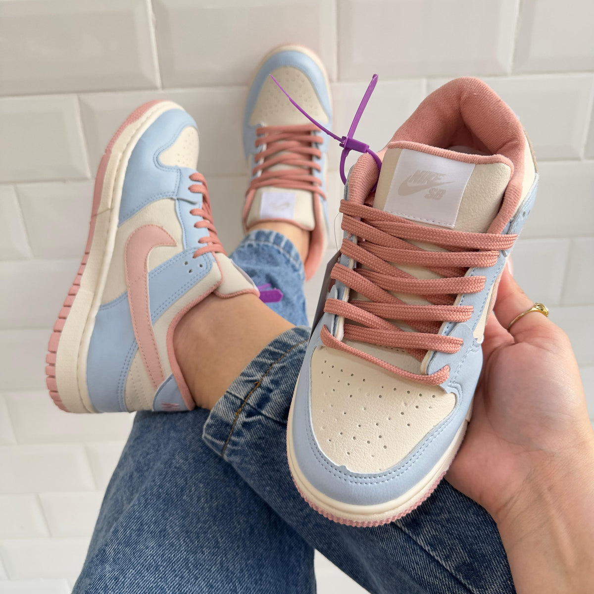 Tênis Nike Dunk Low Azul Bebê e Rosa Premium