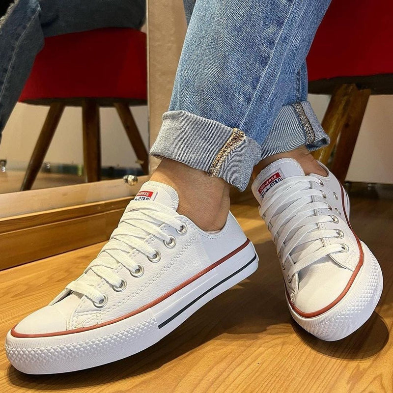 Tênis All Star Courino Branco e Vermelho Premium