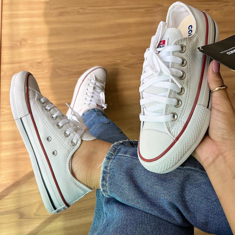 Tênis All Star Courino Branco e Vermelho Premium