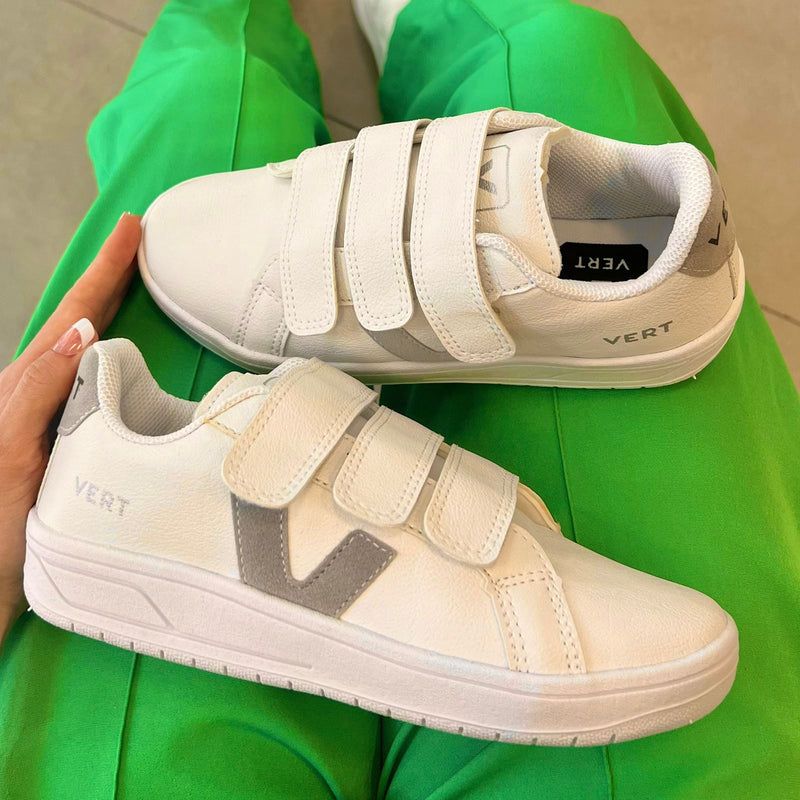 Tênis Vert Velcro Branco e Cinza Premium