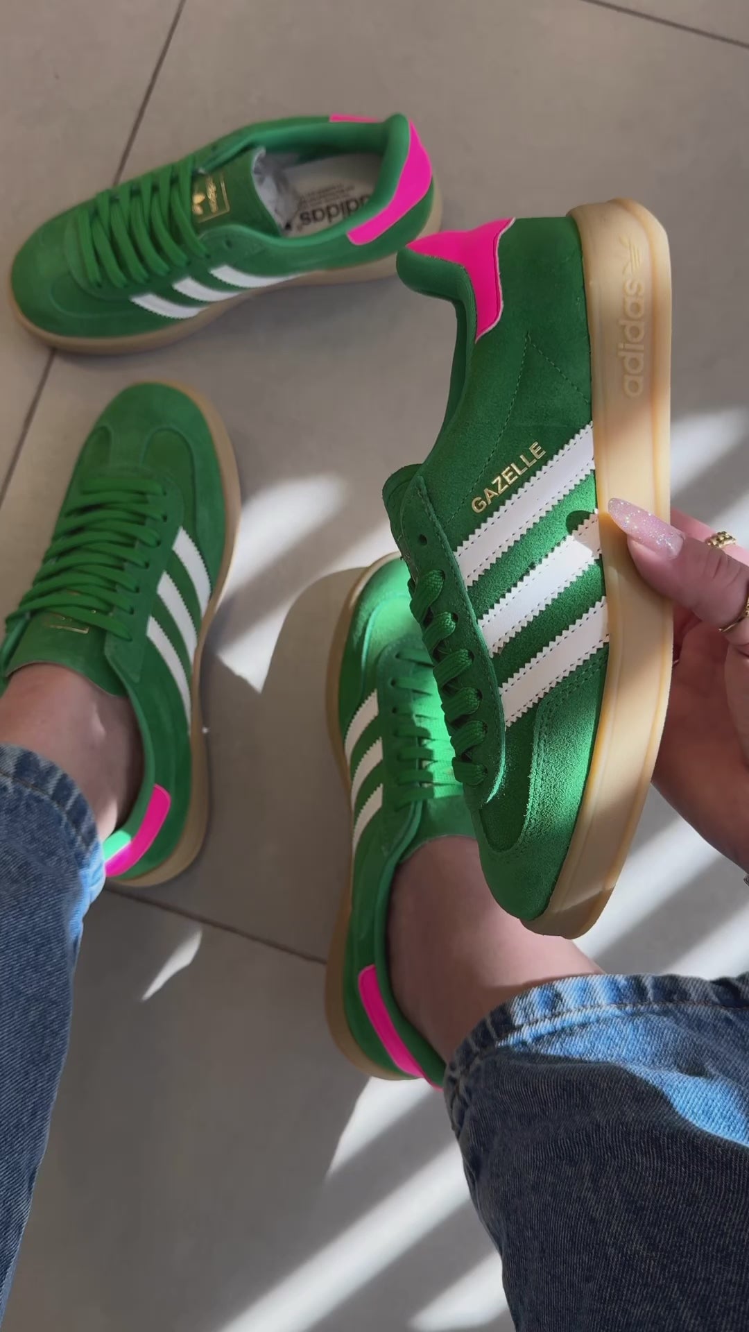 Tênis Adidas Gazelle Verde e Pink Couro Legítimo