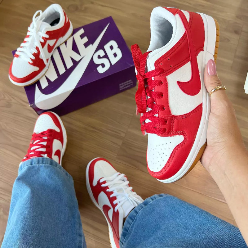 Tênis Nike Dunk SB Branco e Vermelho Unissex Premium