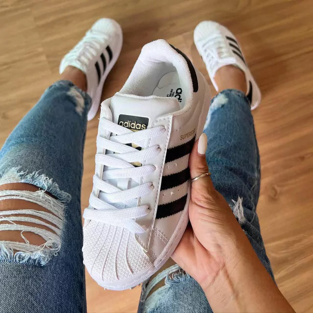 Tênis Adidas Super Star Branco e Preto Feminino Premium